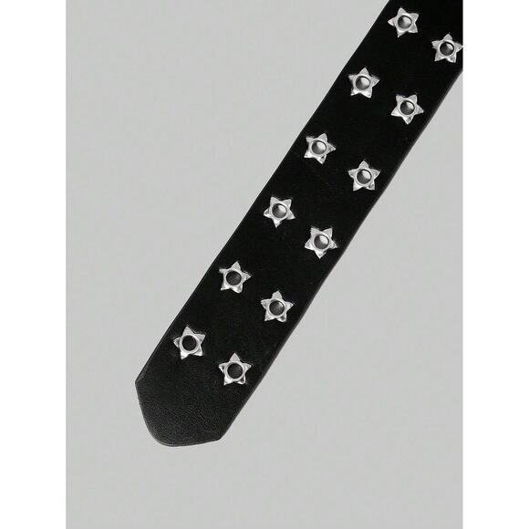 Women's Double Grommet Pu Leather Belt Punk Buckle Waist Belts Black 80🐭 - Picture 4 of 7